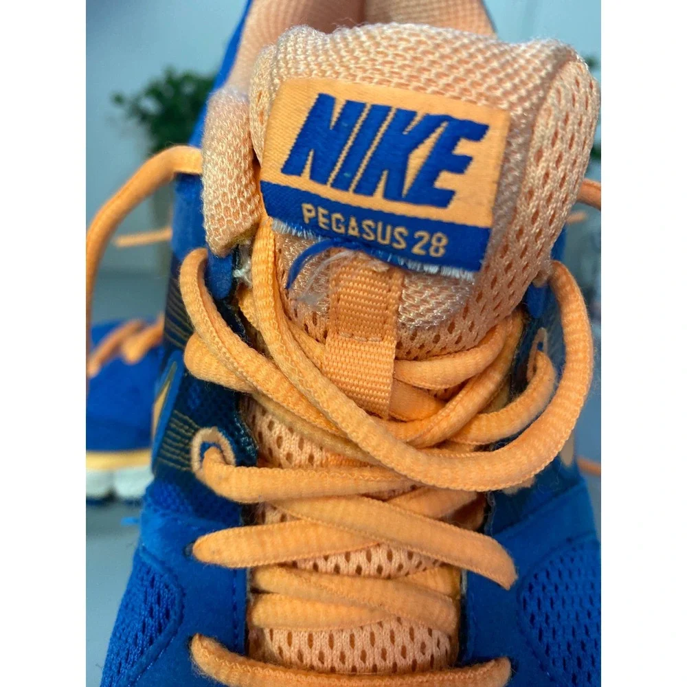 Nike Pegasus 28 Women Running Shoes Blue Orange Flywire‎ Sz 5.5 Athletic